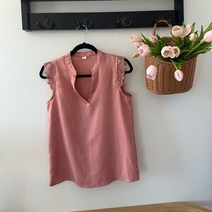 Elegant Pink Lace Sleeve Women's Top